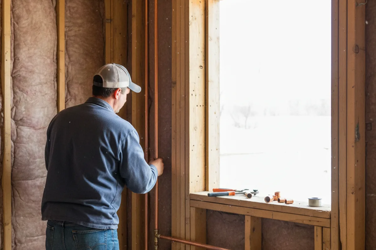 Licensed plumber running new copper supply lines in a Pocahontas home